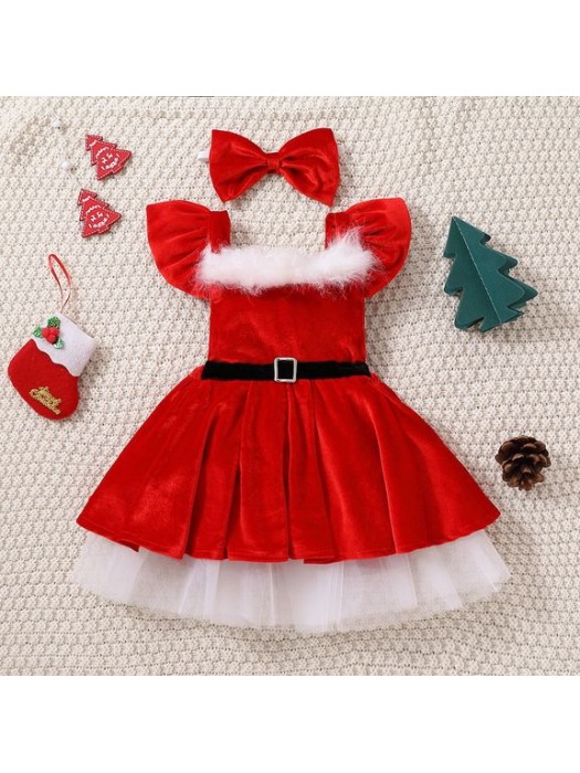 Vestito Feste Natale Bambina Top Salopette e Fiocco Girl Christmas Dress XMAS006